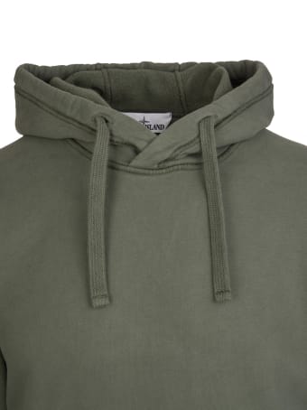 Stone Island Man Military Green Hoodie With Logo Patch