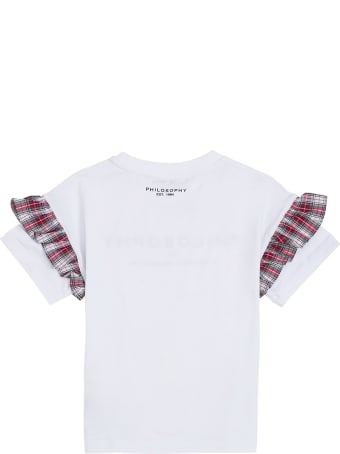 Philosophy di Lorenzo Serafini Kids Cotton T-shirt With Logo And Ruffles Detail