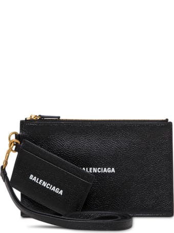 Balenciaga Black Leather Crossbody Card Holder With Logo