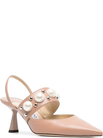 Jimmy Choo Breslin Pumps In Pink Leather With Pearls Inserts