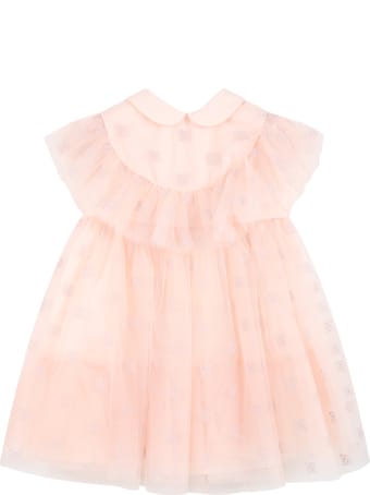 Fendi Pink Dress For Baby Girl With Embroidered Logo