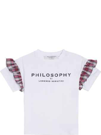 Philosophy di Lorenzo Serafini Kids Cotton T-shirt With Logo And Ruffles Detail