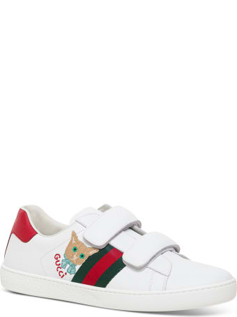 Gucci New Ace Leather Sneakers With Cat Patch Detail