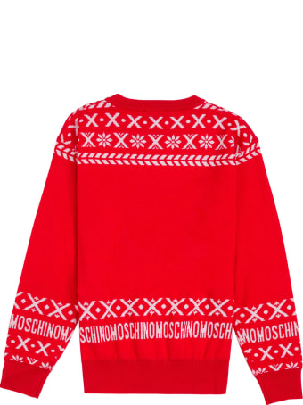 Moschino Red Wool Sweater With Teddy Bear Print