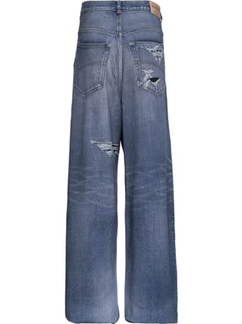 Balenciaga Trompe L'oeil Blue Denim Jeans With Ripped Details