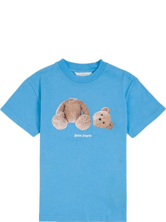 Palm Angels Blue Cotton T-shirt With Teddy Bear Print