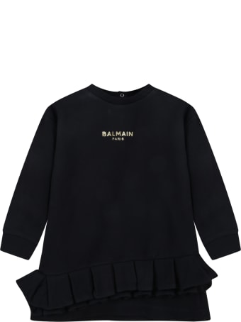 Balmain Black Dress For Baby Girl With Logo
