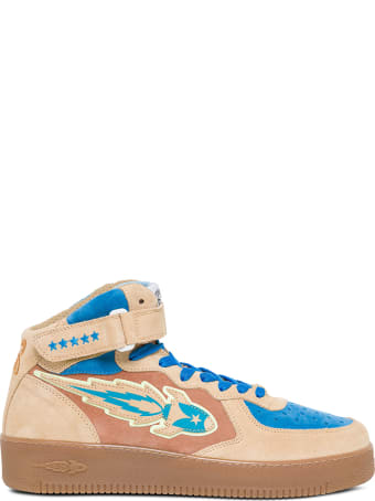 Enterprise Japan High Beige Leather Sneaker With Logo