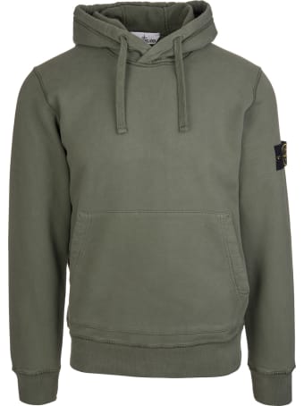 Stone Island Man Military Green Hoodie With Logo Patch