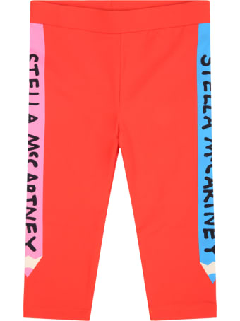 Stella McCartney Kids Red Leggings For Girl With Pencils