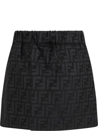 Fendi Black Skirt For Girl With Iconic Ff Logo