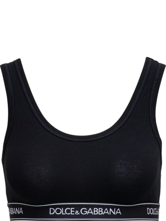 Dolce & Gabbana Black Stretch Cotton Top With Logo Band
