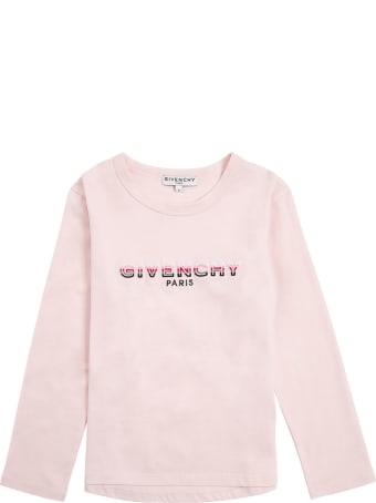 Givenchy Long-sleeved T-shirt In Pink Cotton With Logo Print
