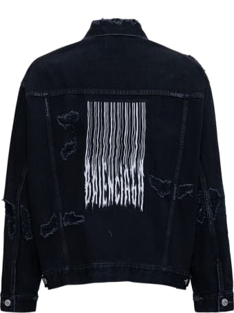 Balenciaga Barcode Black Denim Jacket With Tears Detail
