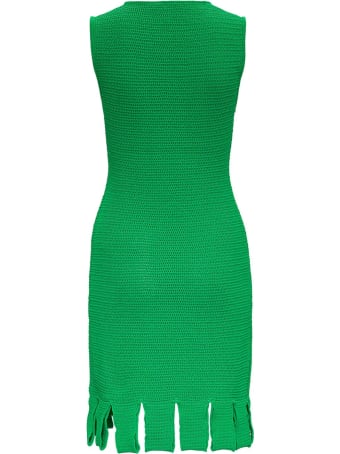 Bottega Veneta Green Knitted Dress With Fringes