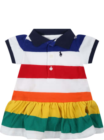 Ralph Lauren Multicolor Dress For Baby Girl With Pony Logo