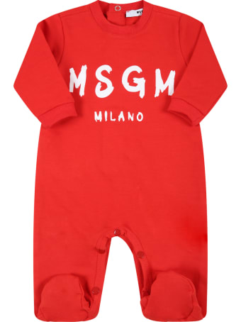 MSGM Red Set Fo Babykids With White Logo