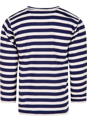 Comme des Garçons Play White And Blue Striped T-shirt With Heart For Kids