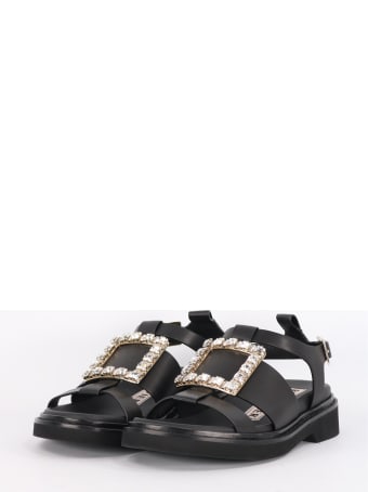 Roger Vivier Viv 'rangers Sandals With Rhinestone Buckle Balck