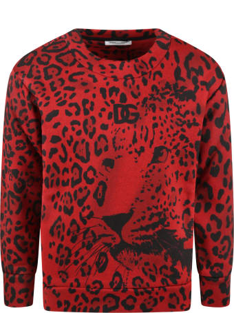 Dolce & Gabbana Red Weatshirt For Girl With Animalier Prints