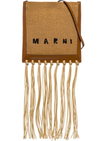 Marni Crossbody Bag In Raffia And Leather With Fringes