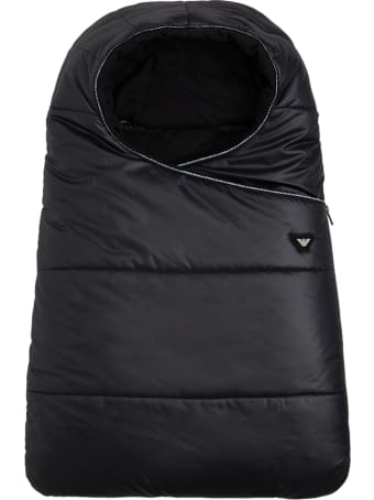 Emporio Armani Black Nylon Padded Blanket With Logo