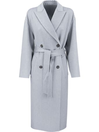 Brunello Cucinelli Handmade Coat In Cashmere Double Cloth With Belt And Monili