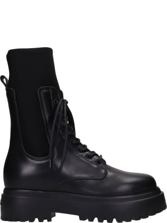 Le Silla Combat Boots In Black Leather