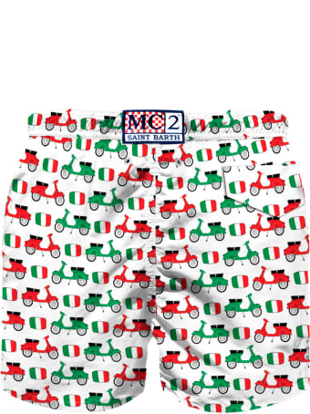 MC2 Saint Barth Vespa© Flag Print Boy's Swim Trunks - Vespa® Special Edition