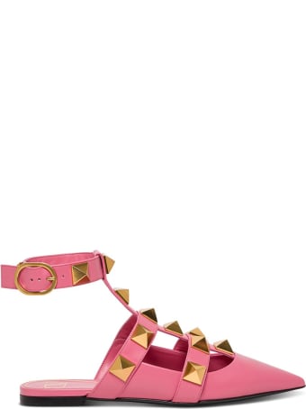 Valentino Garavani Pink Leather Roman Stud Mules