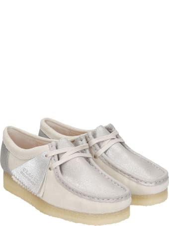 Clarks Wallabee Lace Up Shoes In Silver Suede And Leather
