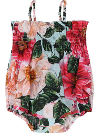 Dolce & Gabbana Multicolor Romper For Babygirl With Camellias