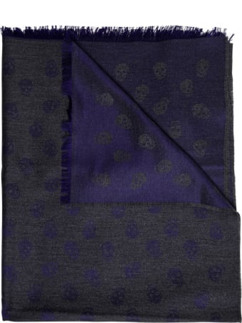 Alexander McQueen Grey And Purple Skull Scarf In Wool And Silk