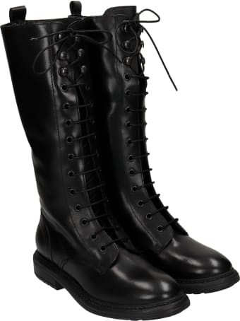 Julie Dee Combat Boots In Black Leather