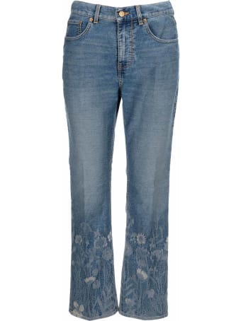 Golden Goose Cotton Floral-print Cropped Jeans