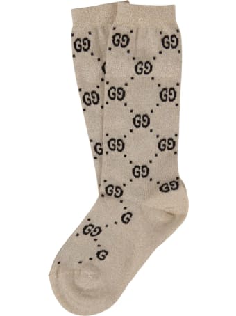 Gucci Beige Socks For Girl With Black Doube Gg