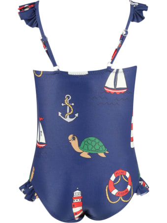 Mini Rodini Blue Swimsuit Foor Girl With Turtles