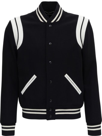 Saint Laurent Teddy Wool Jacket With Leather Profiles