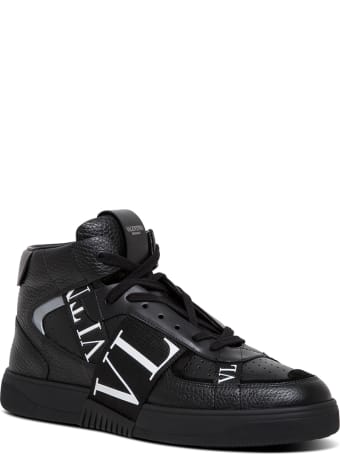 Valentino Garavani Black Leather Sneakers With Vl7n Logo