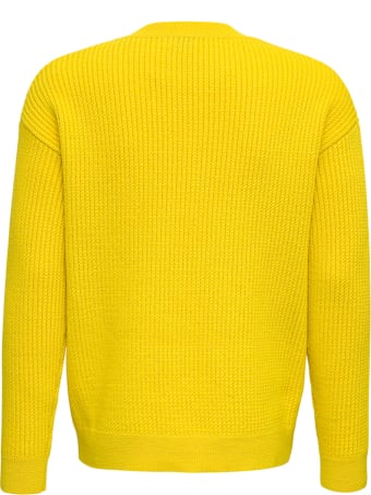 Saint Laurent Yellow Ribbed Wool Sweater With Logo Print