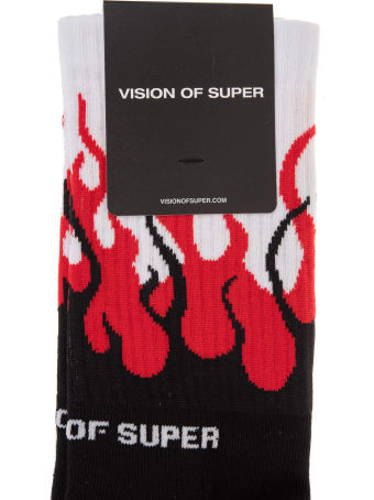 Vision of Super Unisex Red Double Flame Socks