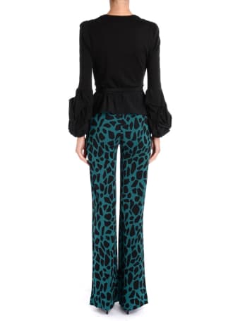 Diane Von Furstenberg Caspian Teal Trousers With Giraffe Print