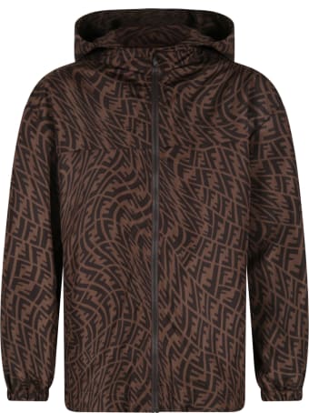 Fendi Brown Windbreaker For Kids With Vertigo Double Ff