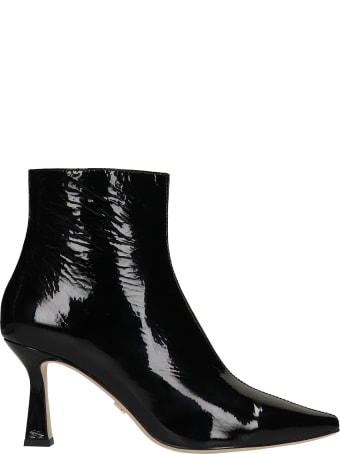 Lola Cruz High Heels Ankle Boots In Black Patent Leather