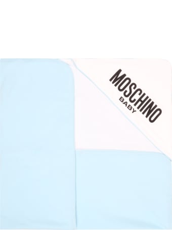 Moschino Light Blue Blanket For Babyboy With Teddy Bear