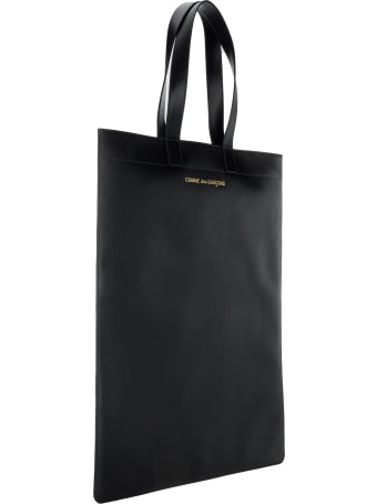 Comme des Garçons Wallet Comme Des Garcons Wallet Leather Logo Print Tote Bag