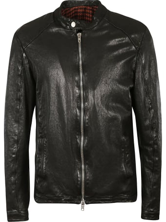 DFour Band Collar Zip Leather Jacket