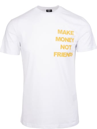 Make Money Not Friends White T-shirt With Yellow Logo And Rhinestone Dollar