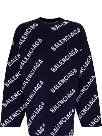 Balenciaga Wool Blend Sweater With Allover Logo