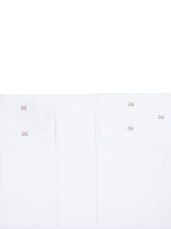 Little Bear Set Lenzuo#d.corta:white Set For Babykids With Beige Bows